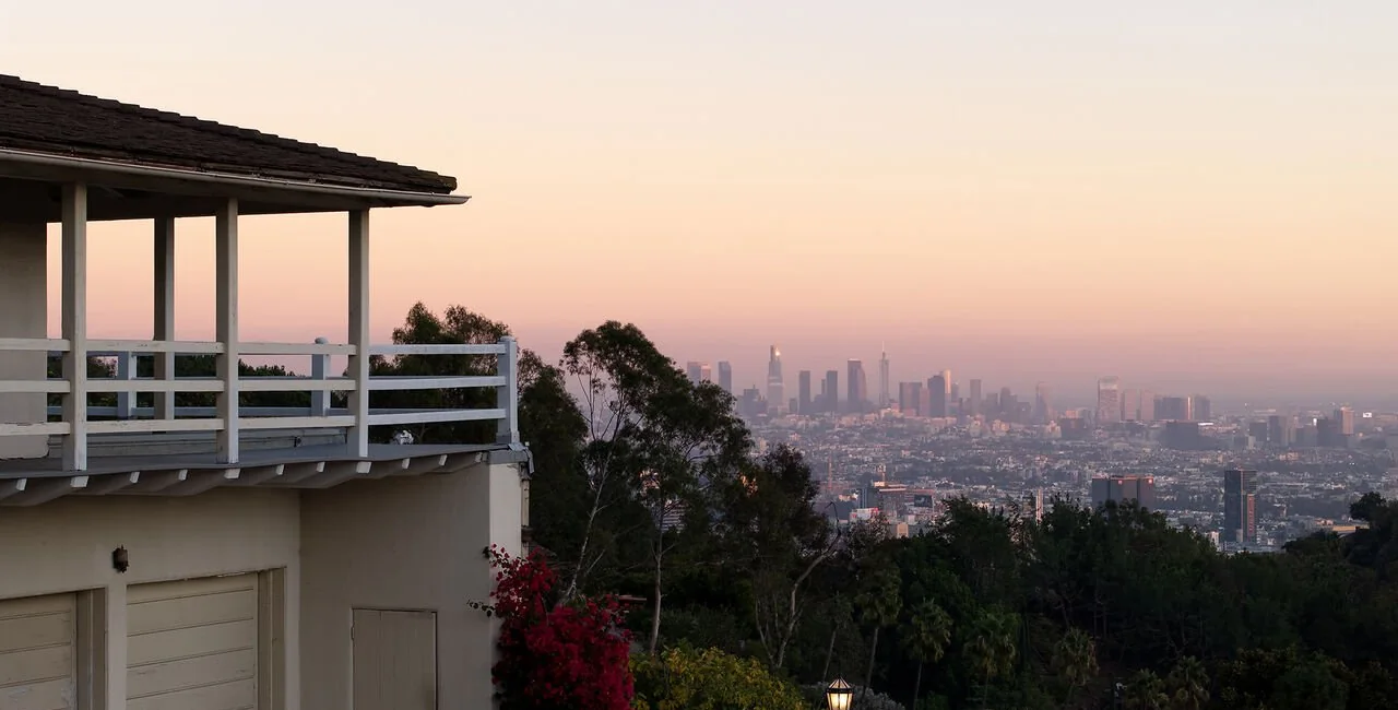 Balcony view over Los Angeles at sunset